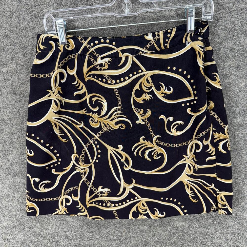 EP Pro Skirt Women 6 Black Geometric A-Line Short Mid Rise Lined Button Casual